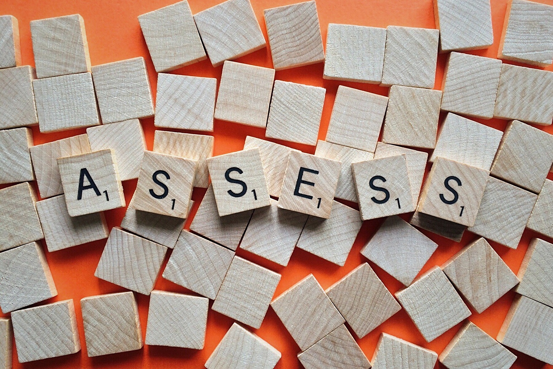 ASSESSと書かれた木のブロック