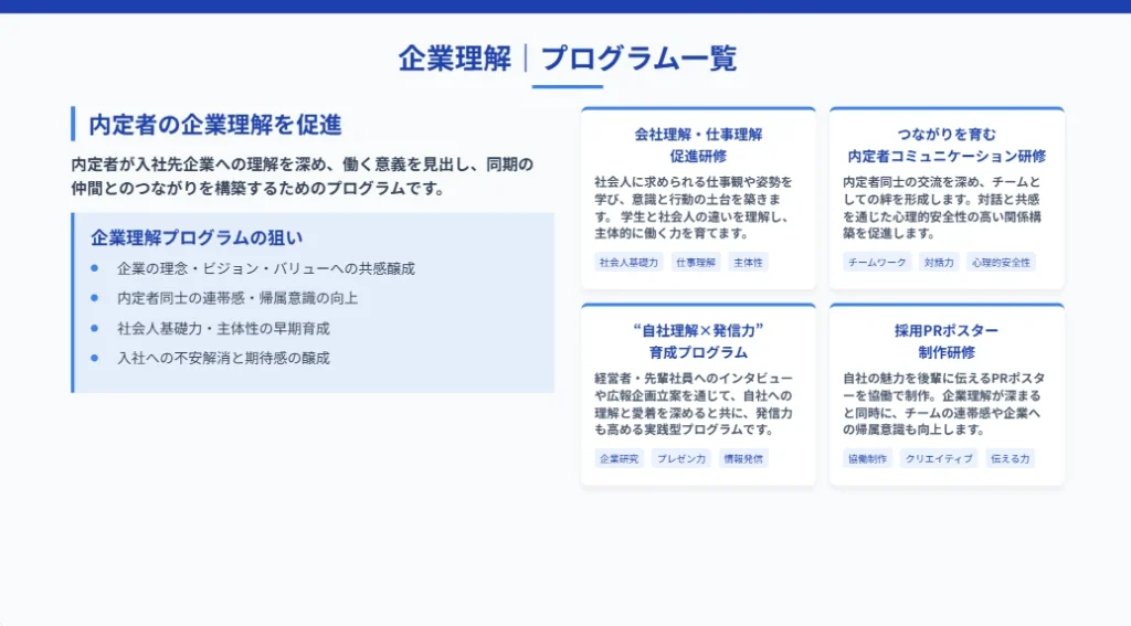 2026年内定者フォローアップ研修企業理解プログラム